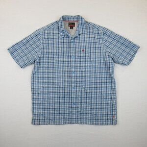 Quiksilver Shirt Men's Large Blue Plaid Short Sleeve Button Front Casual Surf